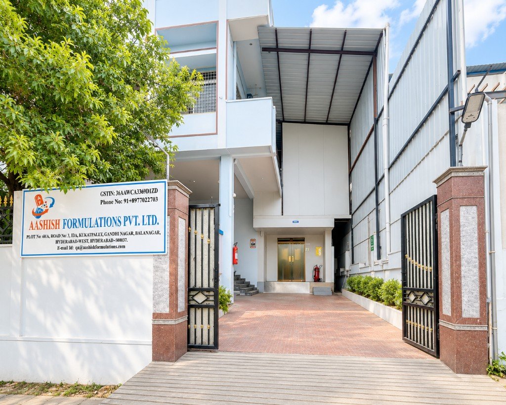 Aashish Formulations manufacturing facility entrance in Kukatpally, Hyderabad